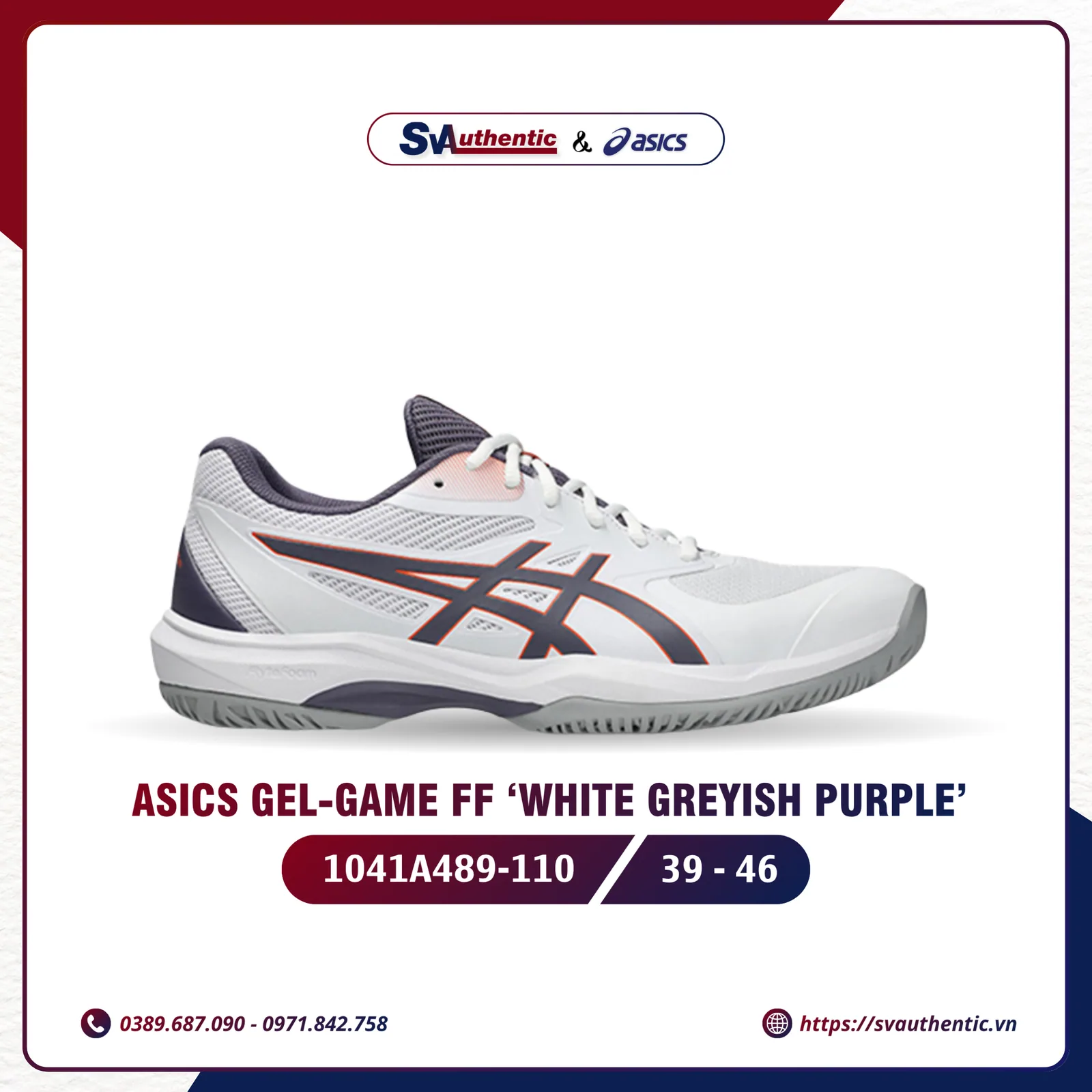 Giày Tennis Pickleball Nam ASICS Game FF White Greyish Purple (1041A489-110)