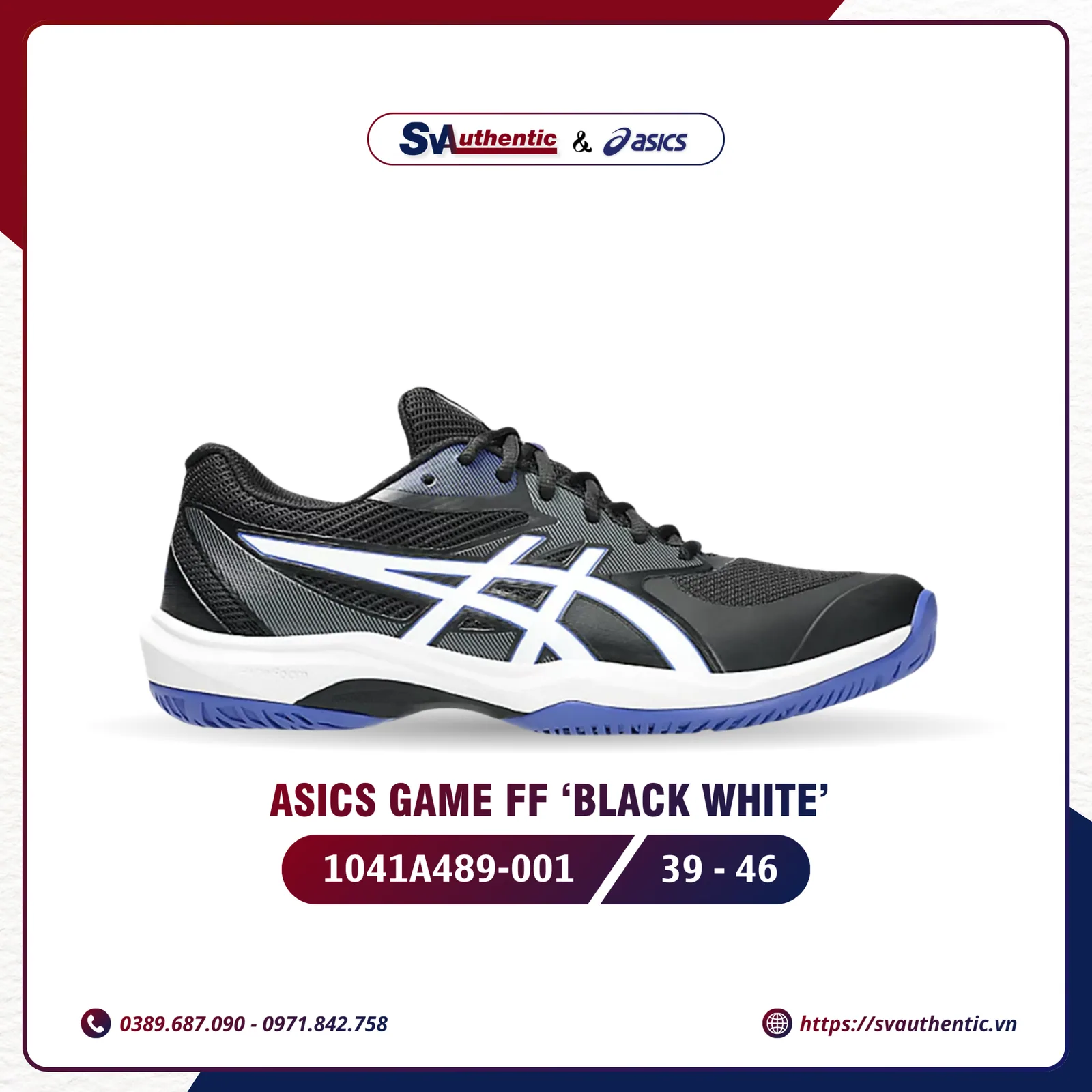 Giày Tennis Pickleball Nam ASICS Game FF Black White (1041A489-001)