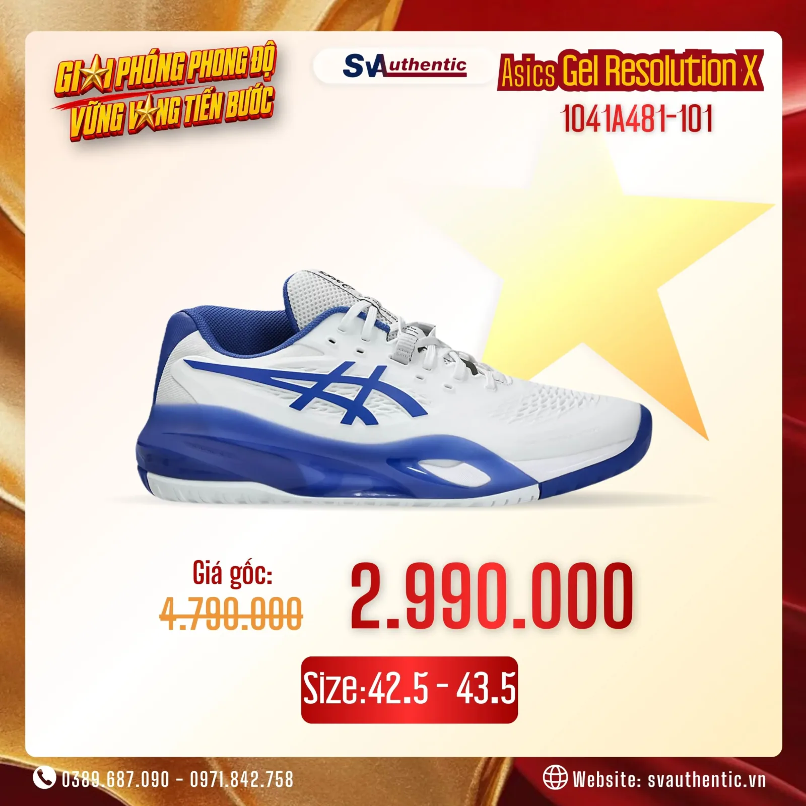 Giày Tennis Pickleball Nam ASICS GEL RESOLUTION X WHITE DARK COBALT (1041A481-101)