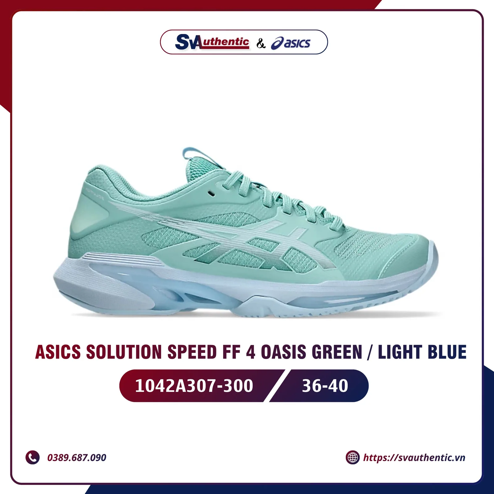 Giày Tennis Pickleball Nữ ASICS Solution Speed FF 4 Oasis Green / Light Blue (1042A307-300)
