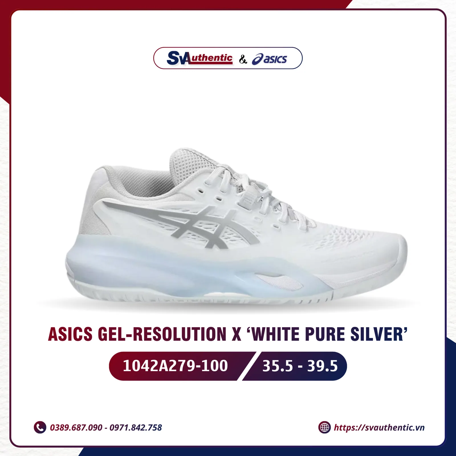 Giày Tennis Pickleball Nữ ASICS GEL RESOLUTION X ALL WHITE (1042A279-100)
