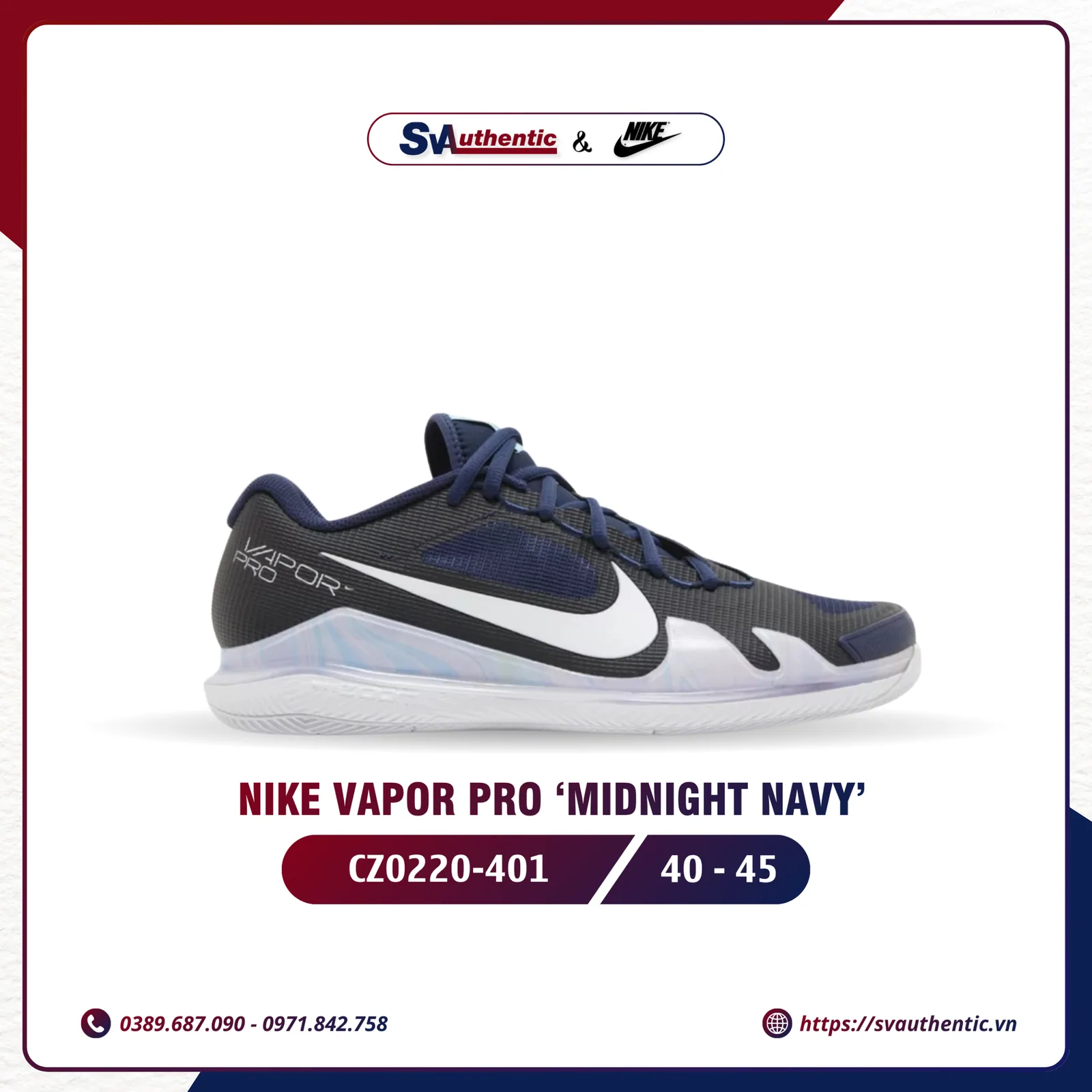 Giày Tennis Pickleball Nike Court Air Zoom Vapor Pro Midnight Navy Chính Hãng (CZ0220-401)