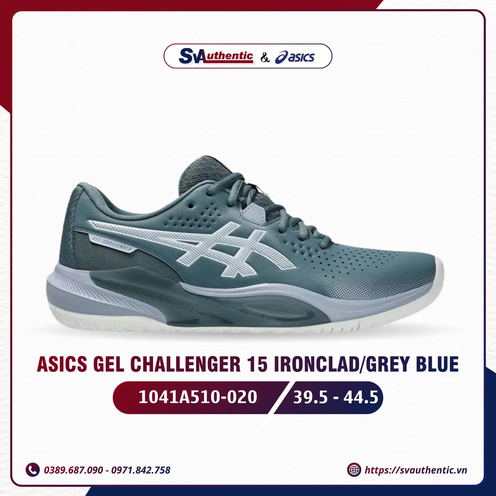 Giày Tennis Pickleball Nam Asics Gel Challenger 15 Ironclad/Grey Blue (1041A510-020)