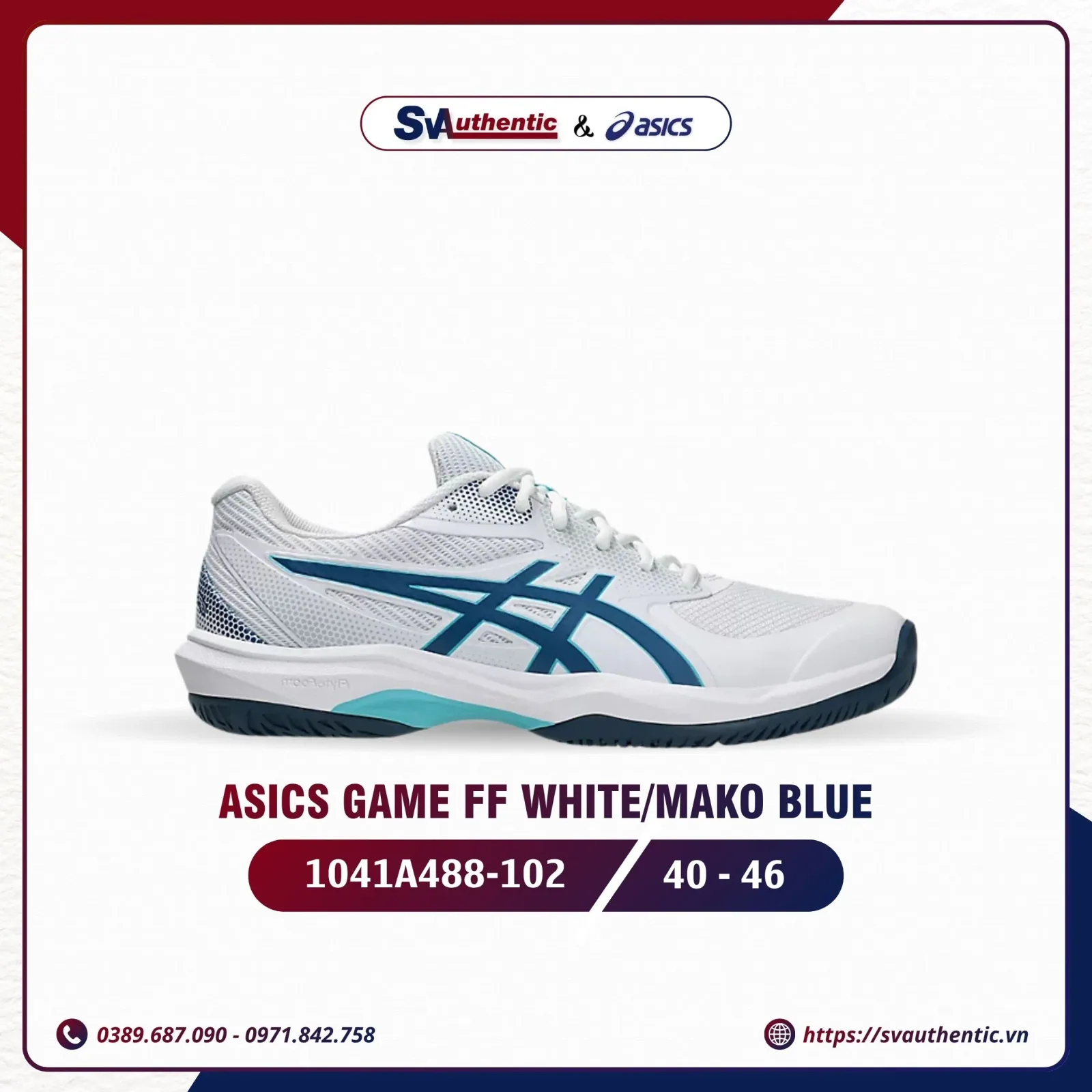 Giày Tennis Pickleball Nam ASICS Game FF White / Mako Blue (1041A488-102)