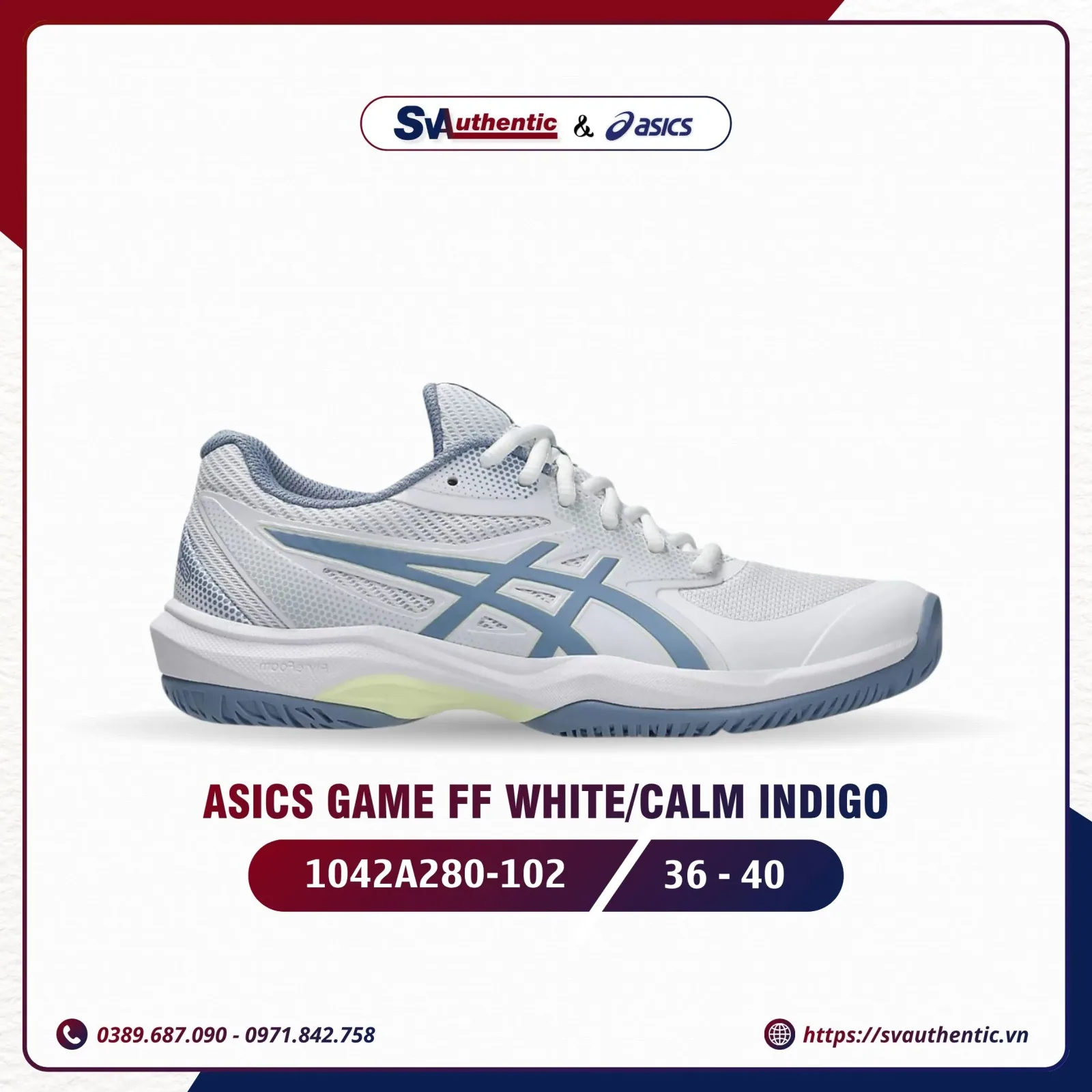 Giày Tennis Pickleball Nữ ASICS Game FF White / Calm Indigo (1042A280-102)