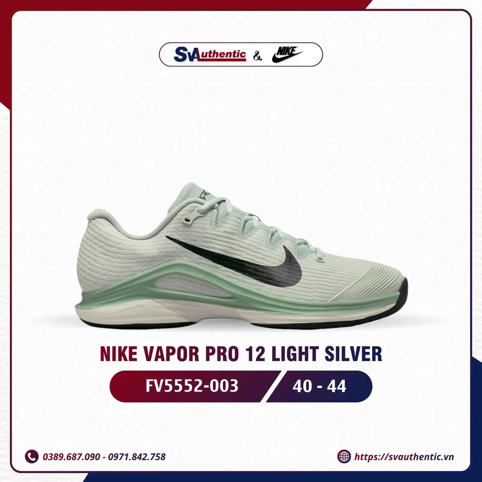 Giày Tennis Pickleball Nam NIKE Vapor Pro 12 Light Silver (FV5552-003)